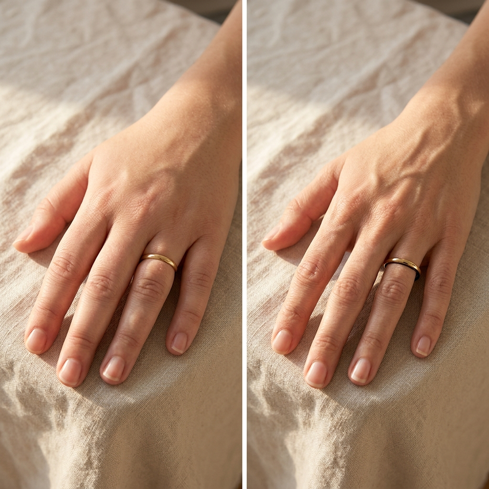 Illustration of possible results using a model — finger puffiness and ring fit before and after