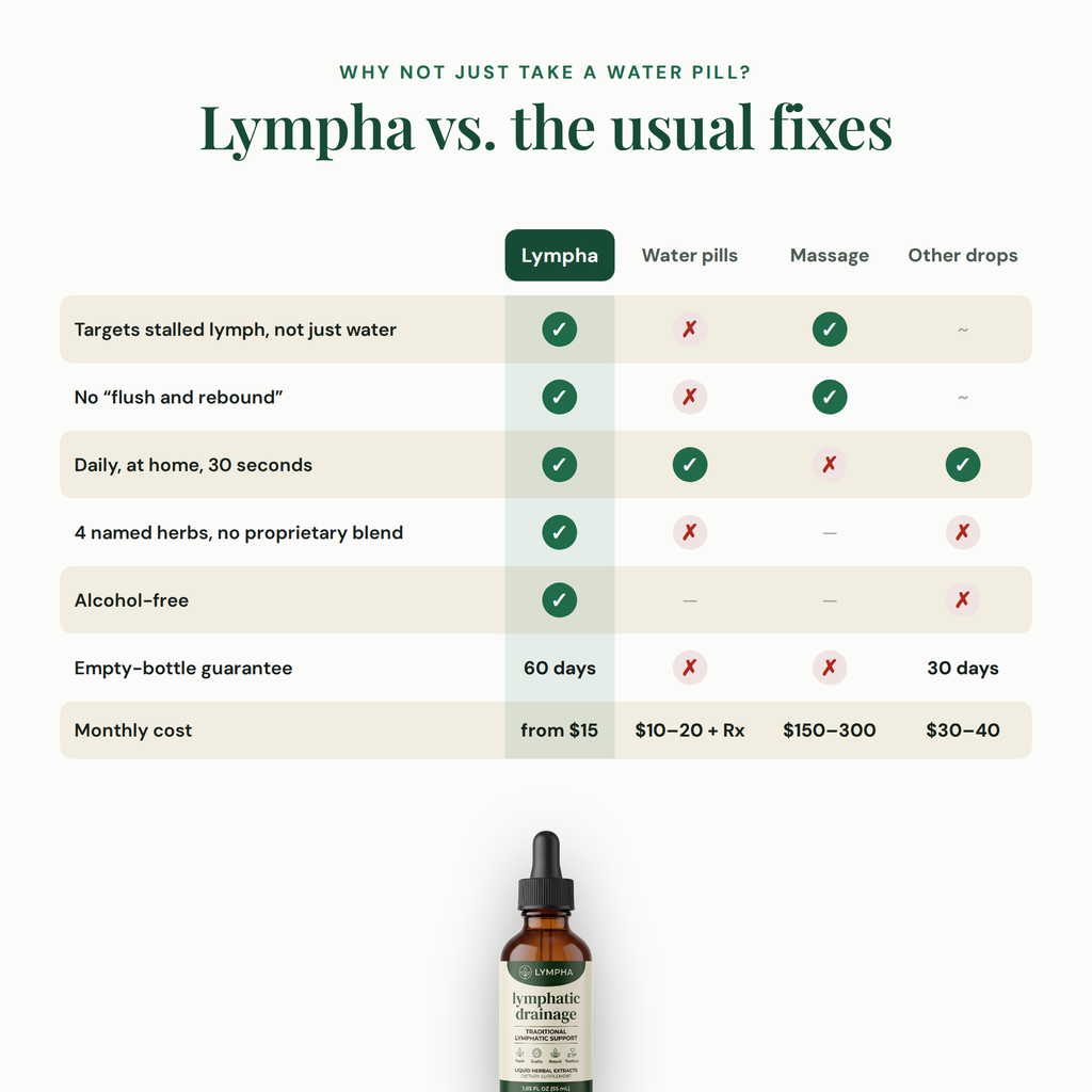 Lympha vs water pills, massage and other drops