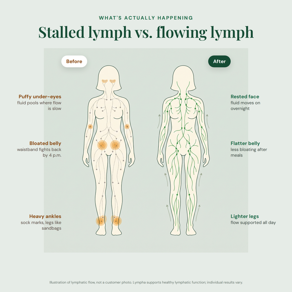 Stalled lymph vs flowing lymph — illustration